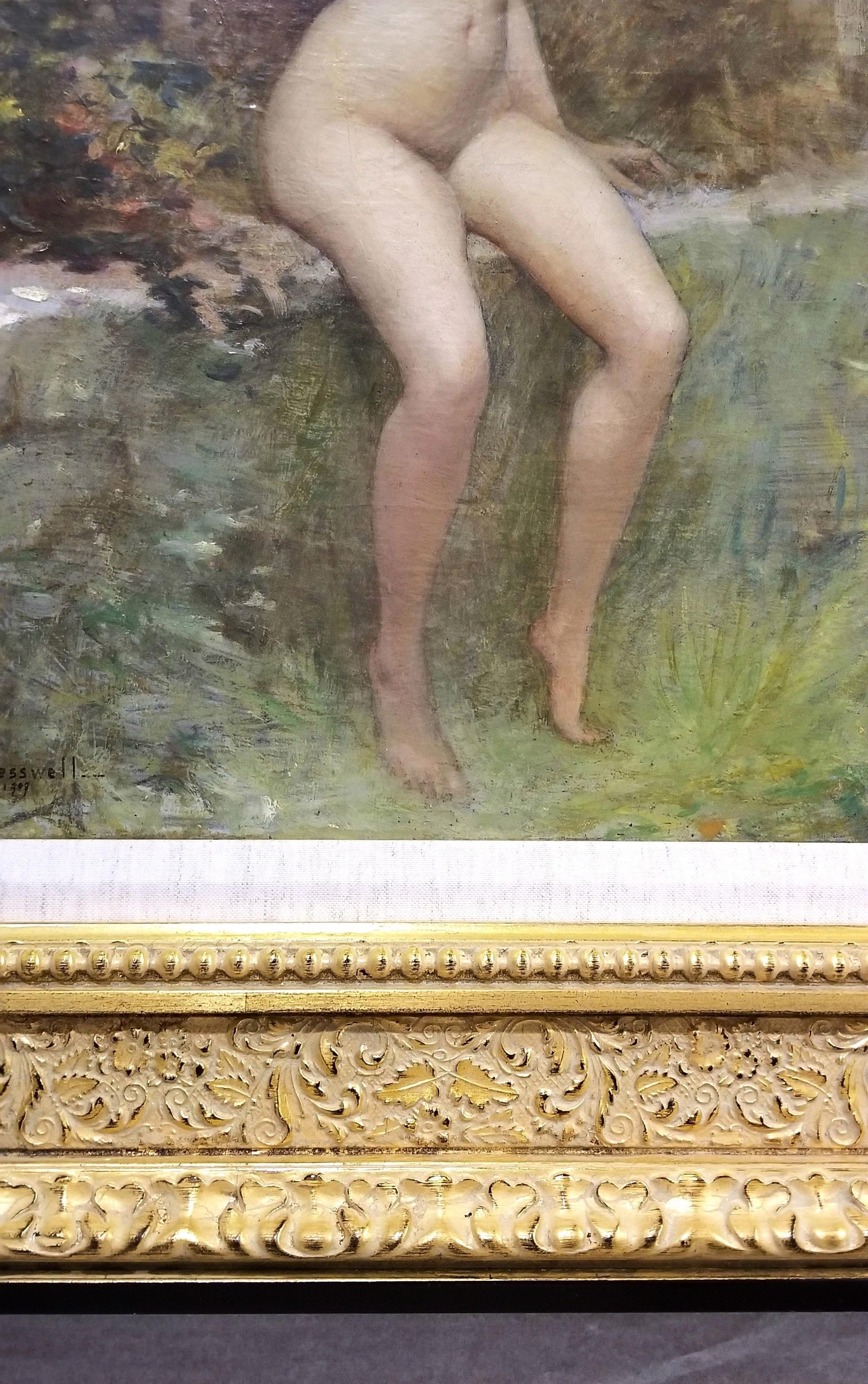 Jeune Femme dans Le Jardin avec Sculpture de Bacchus /// Symbolisme Peinture de nu 4