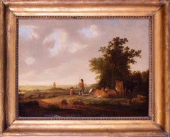 Dutch Old Master landscape oil painting, 'A rest on the road to market'