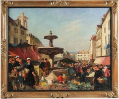 Albert Dagnaux, Oil on Canvas, Place de l’Hotel de Ville à Mantes la Jolie