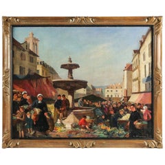 Albert Dagnaux, Oil on Canvas, Place de l’Hotel de Ville à Mantes la Jolie