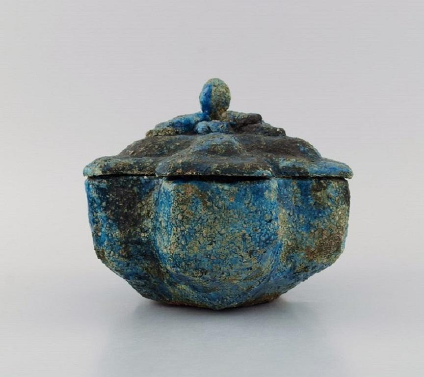 Modern Albert Dahan for Vallauris, Unique Lidded Box in Glazed Stoneware, Ca 1970 For Sale