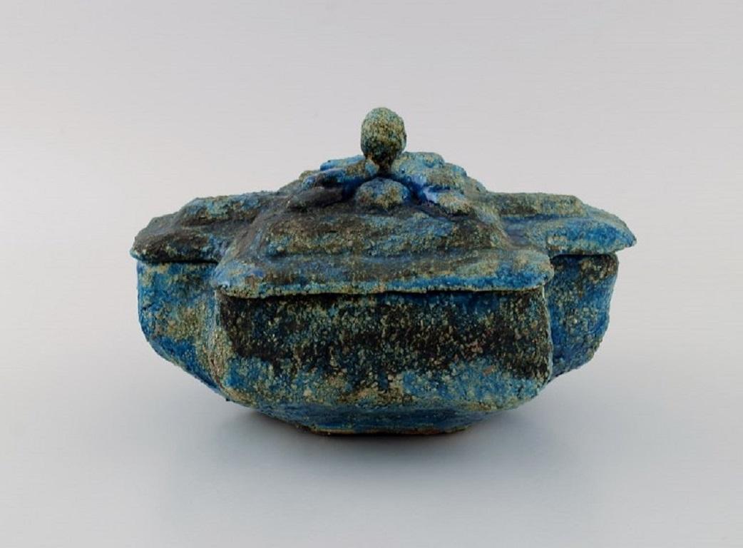 French Albert Dahan for Vallauris, Unique Lidded Box in Glazed Stoneware, Ca 1970 For Sale