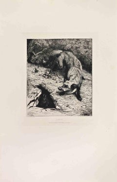 L'Affut - Etching by Albert de Balleroy - 1860s