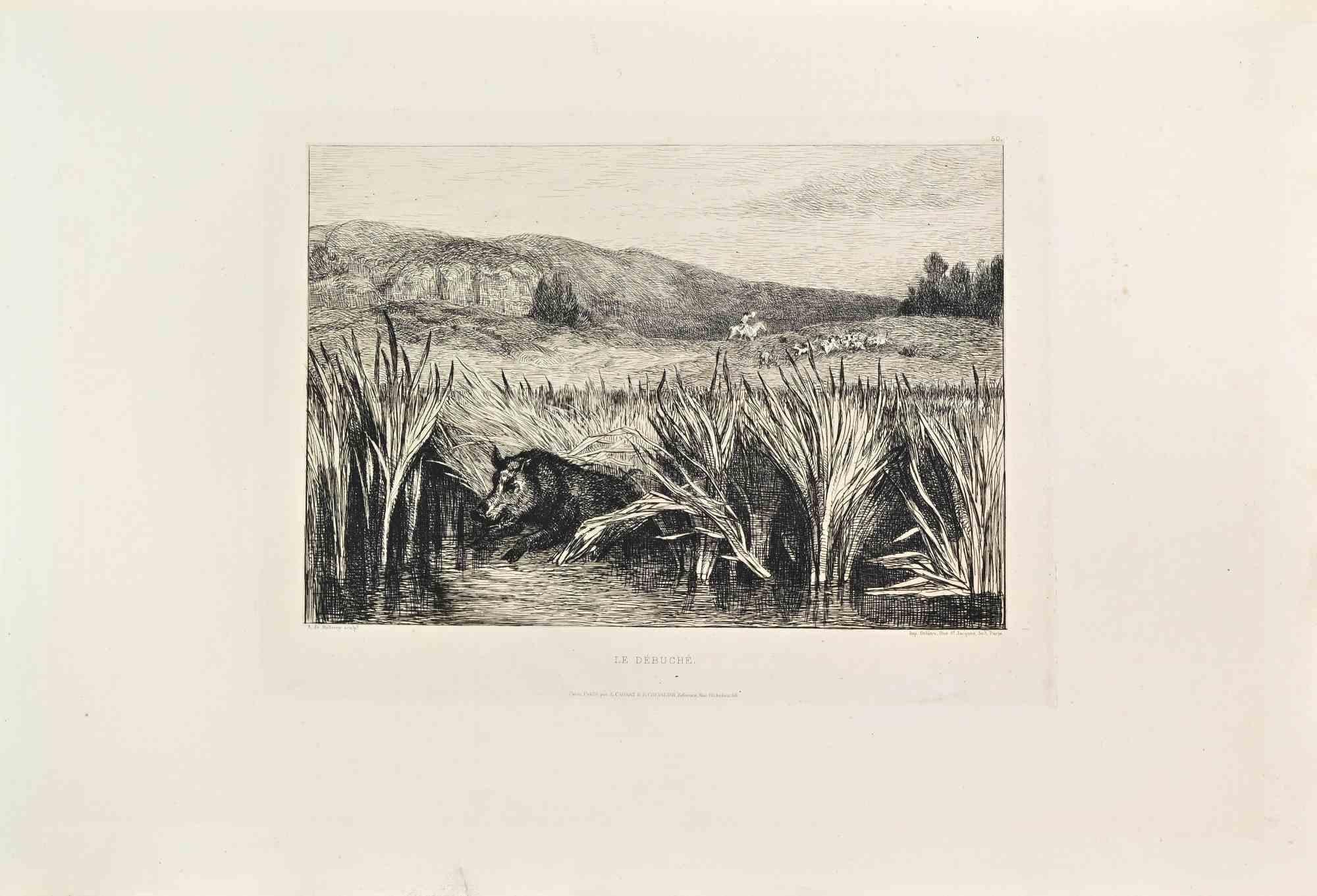 Le Debuche is a black and White etching realized by Albert de Balleroy in the 1860s. 

Titled in the lower

Image Size: 23x32

Very good impression.

Realized for the "Société des Aquafortistes. Born on the initiative of the publisher Alfred Cadart,