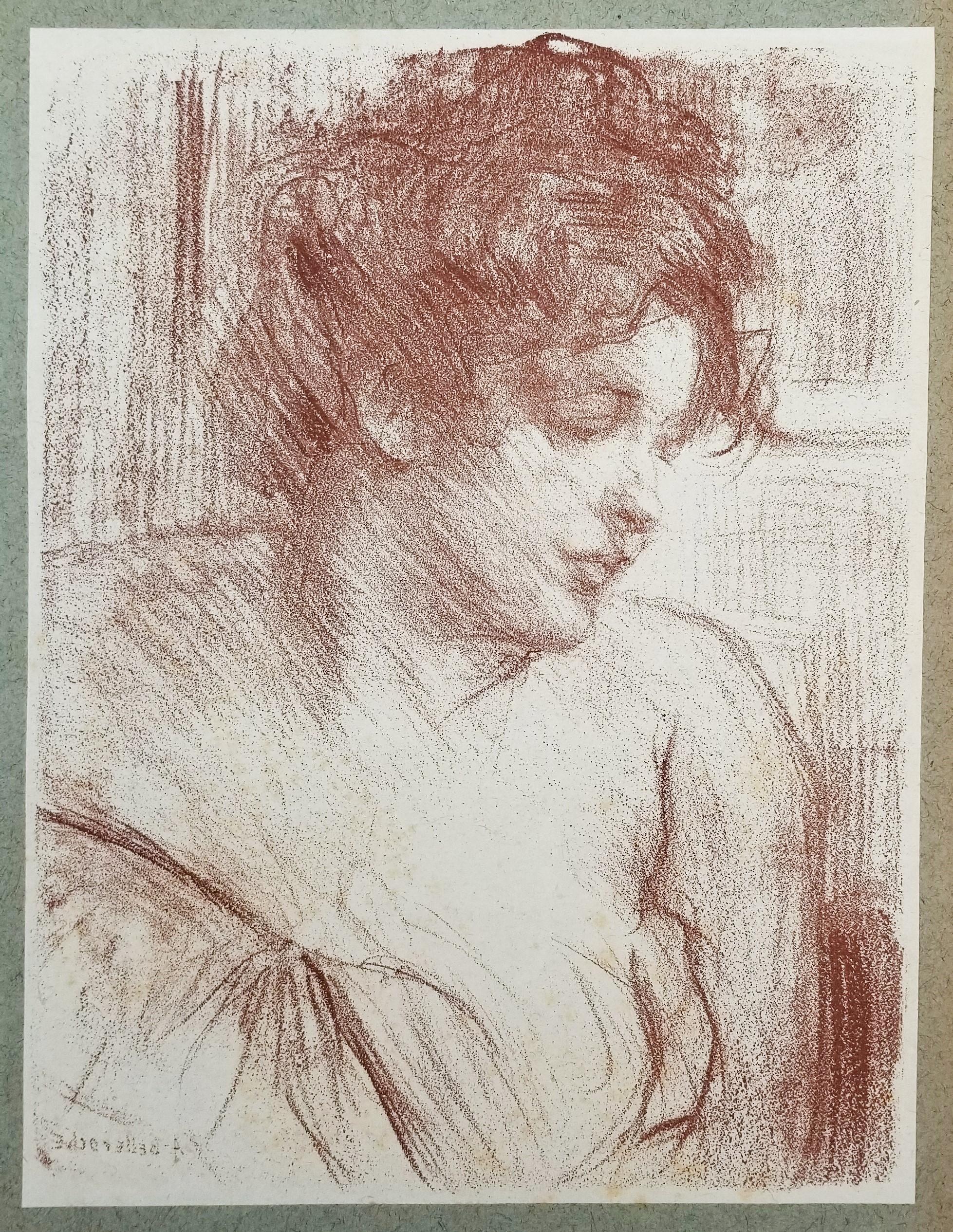 Etude (Study) /// Modern Art Portrait Lithograph Impressionist Red Lady Woman - Print by Albert de Belleroche