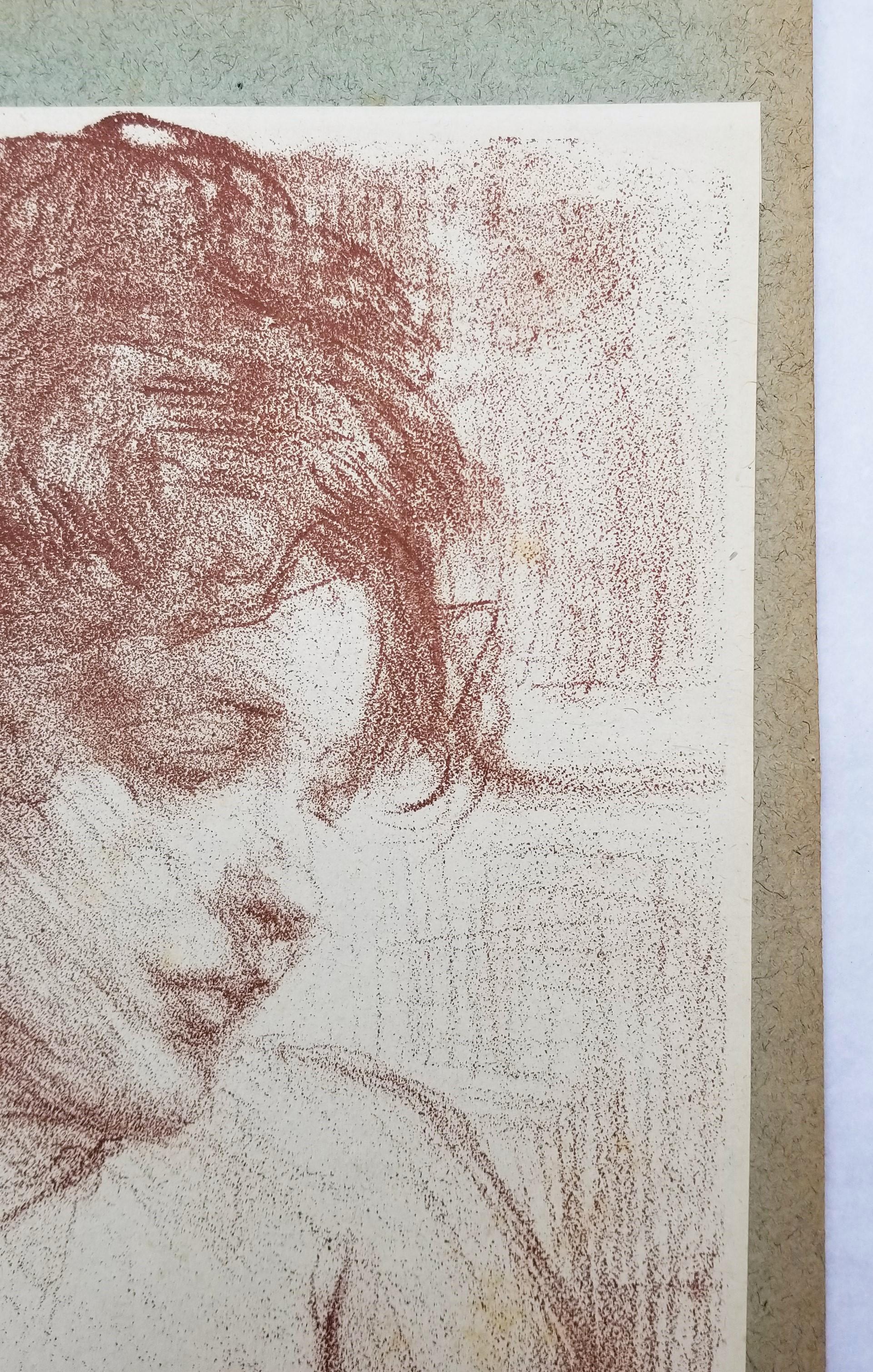 Etude (Study) /// Modern Art Portrait Lithograph Impressionist Red Lady Woman - Beige Portrait Print by Albert de Belleroche