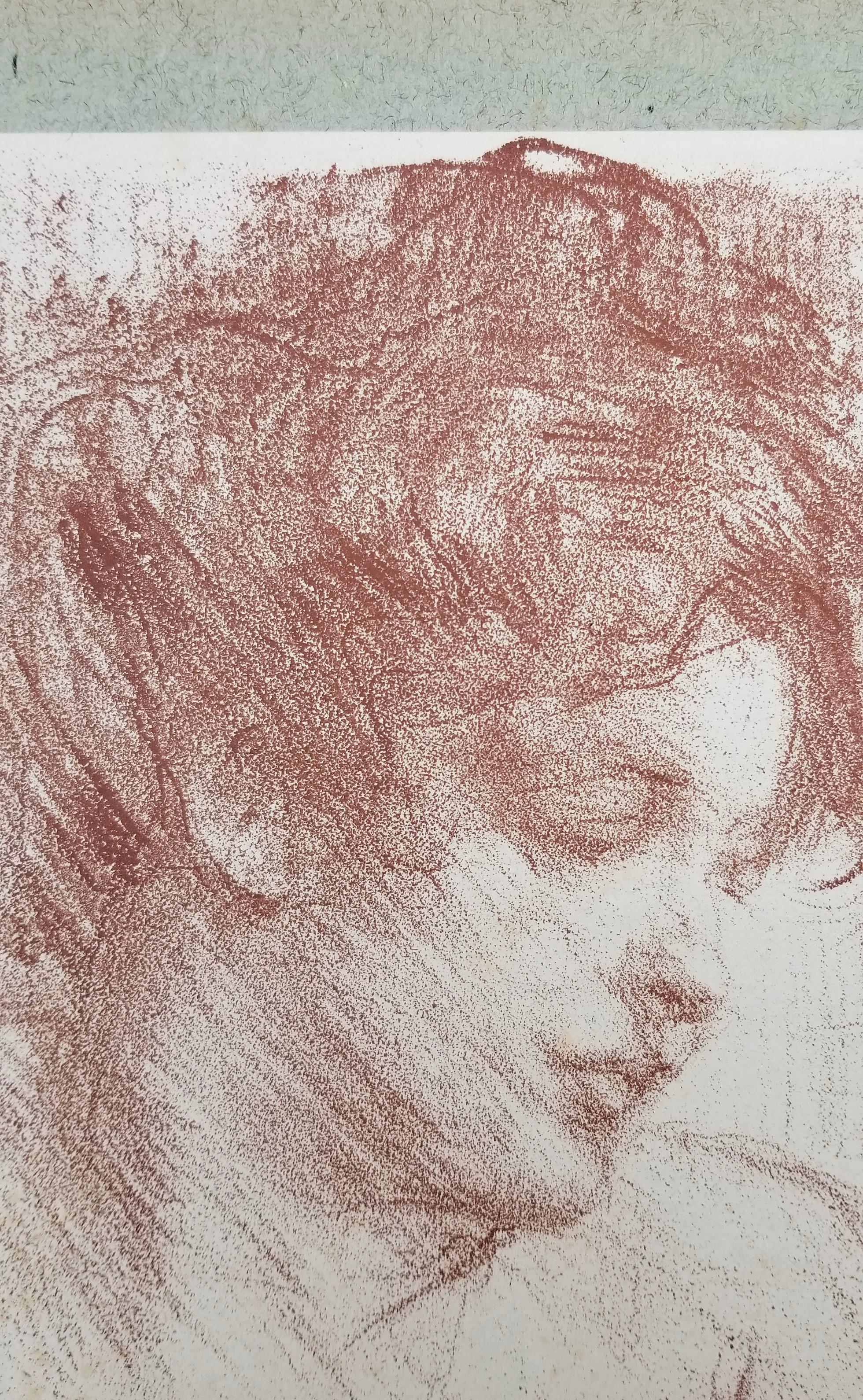 Etude (Study) /// Modern Art Portrait Lithograph Impressionist Red Lady Woman 1