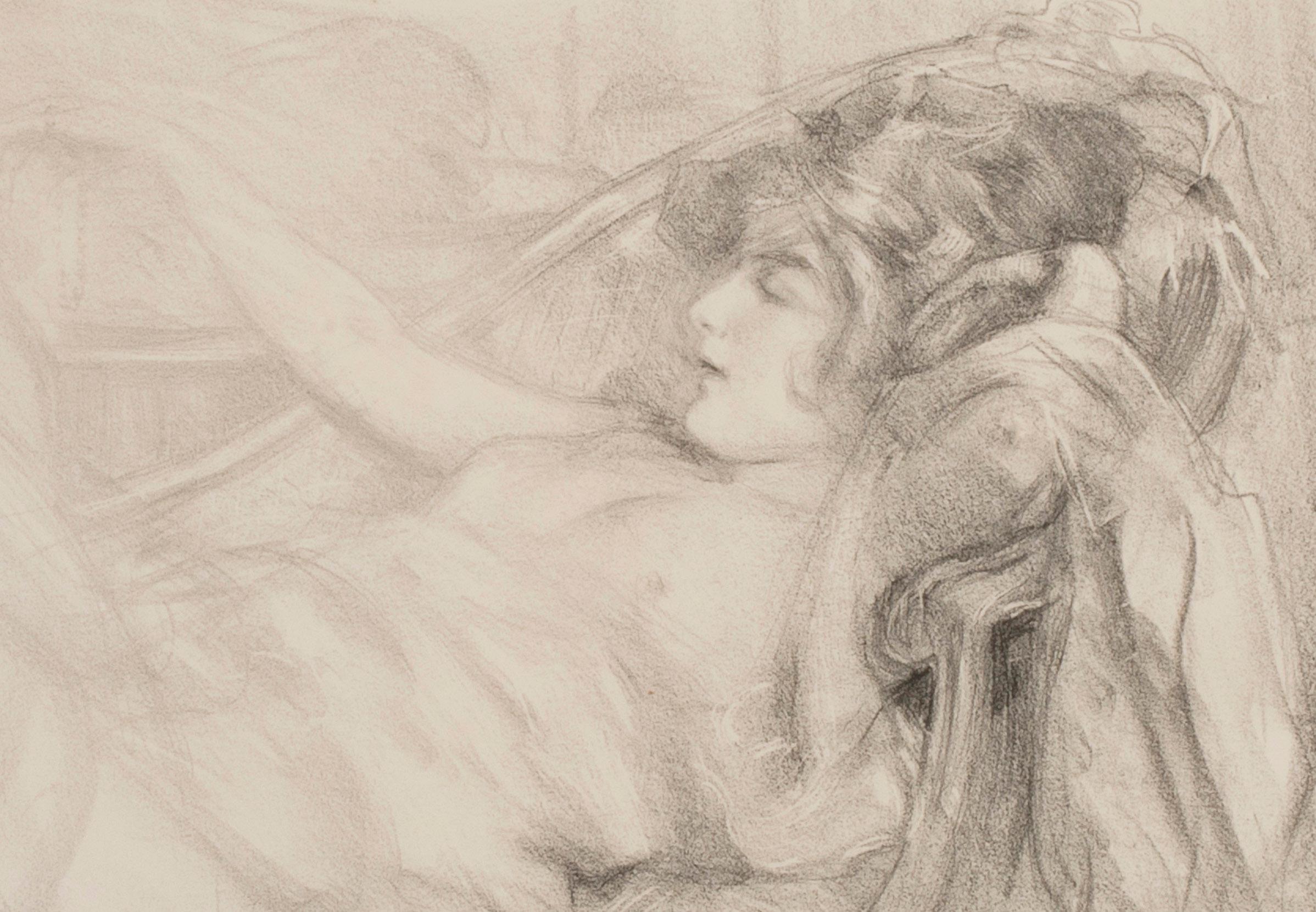 Nu couché tenant un collier - Impressionnisme Print par Albert de Belleroche