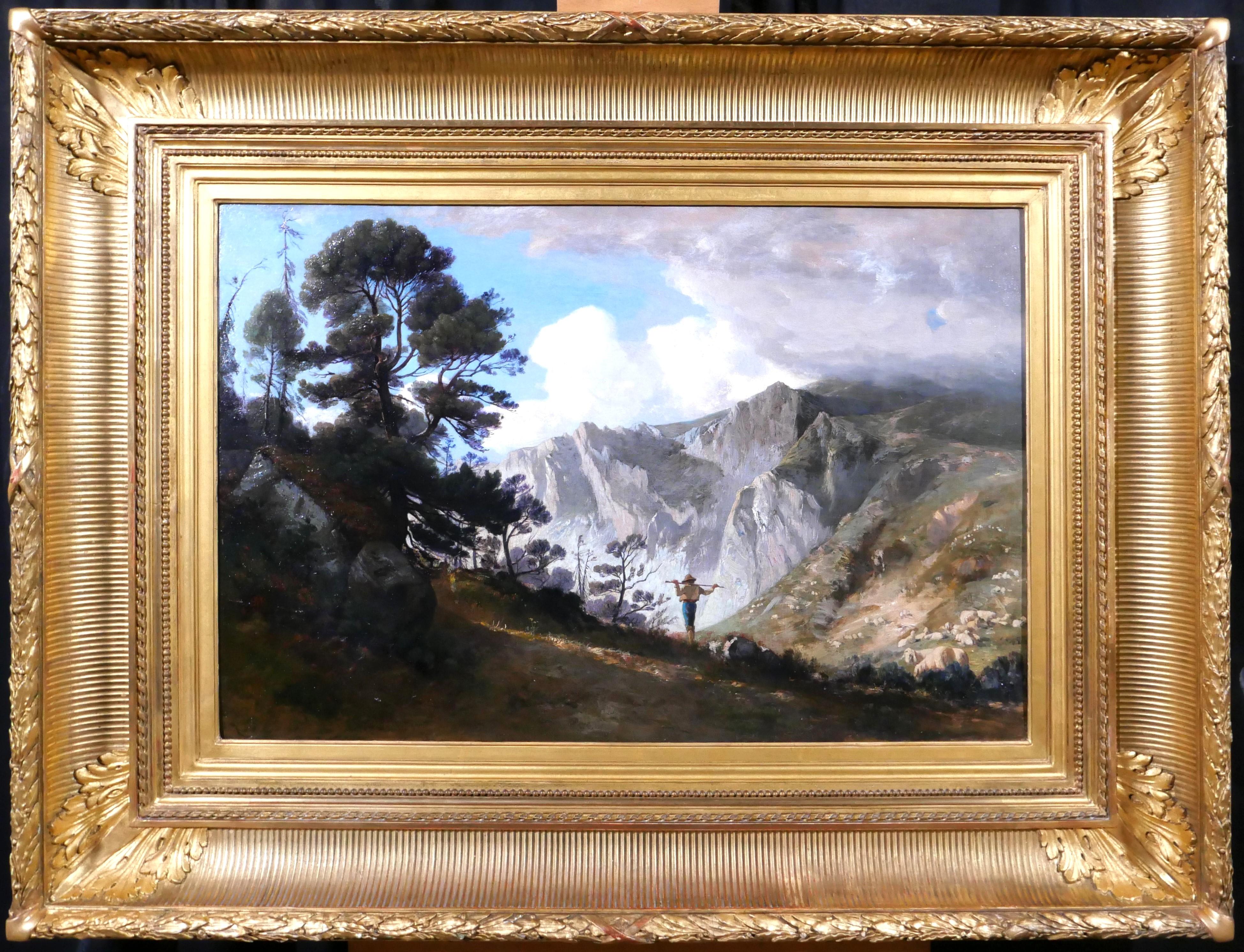 Mountain landscape with shepherd - Painting by Albert de Meuron