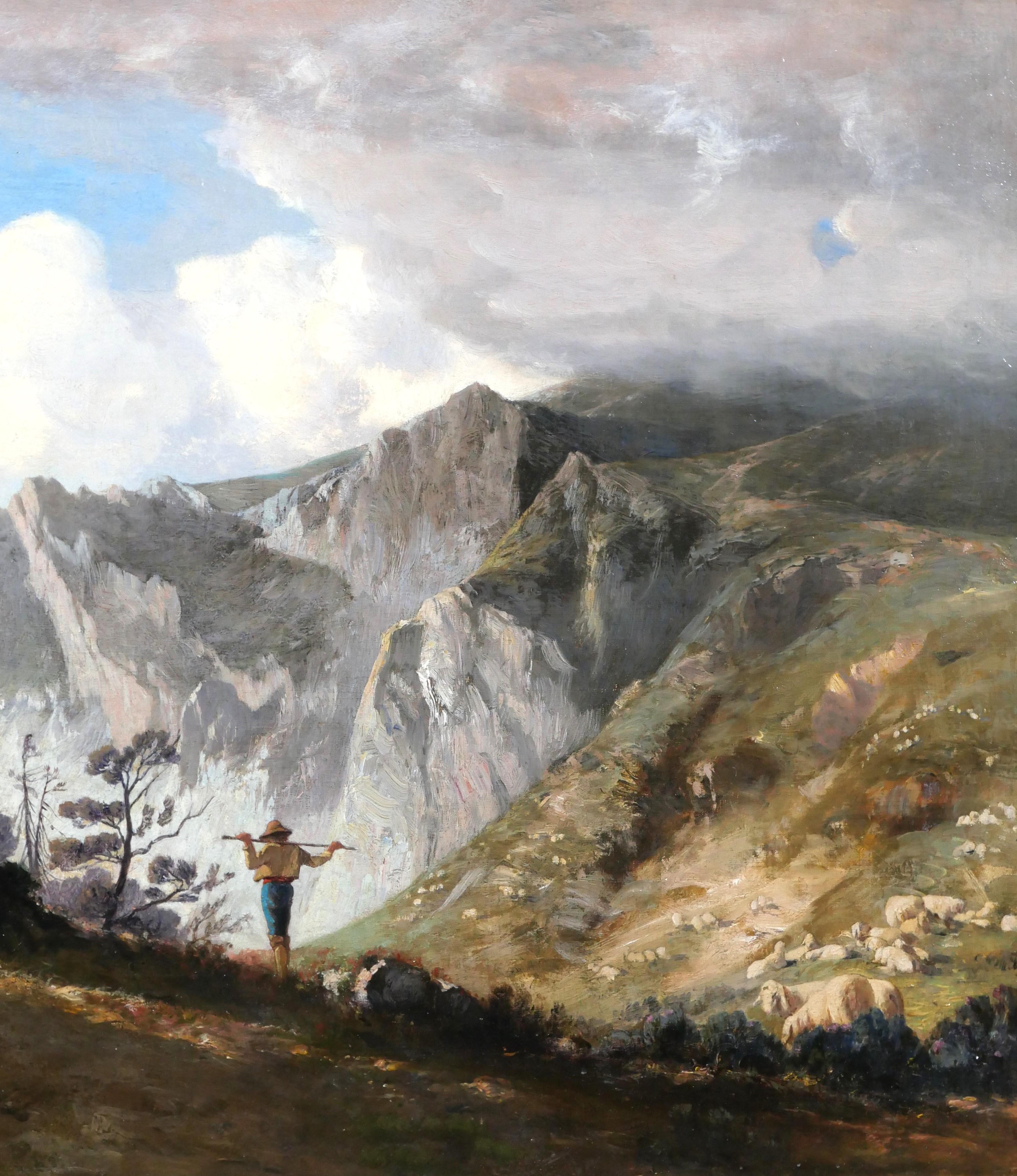 Mountain landscape with shepherd For Sale 1