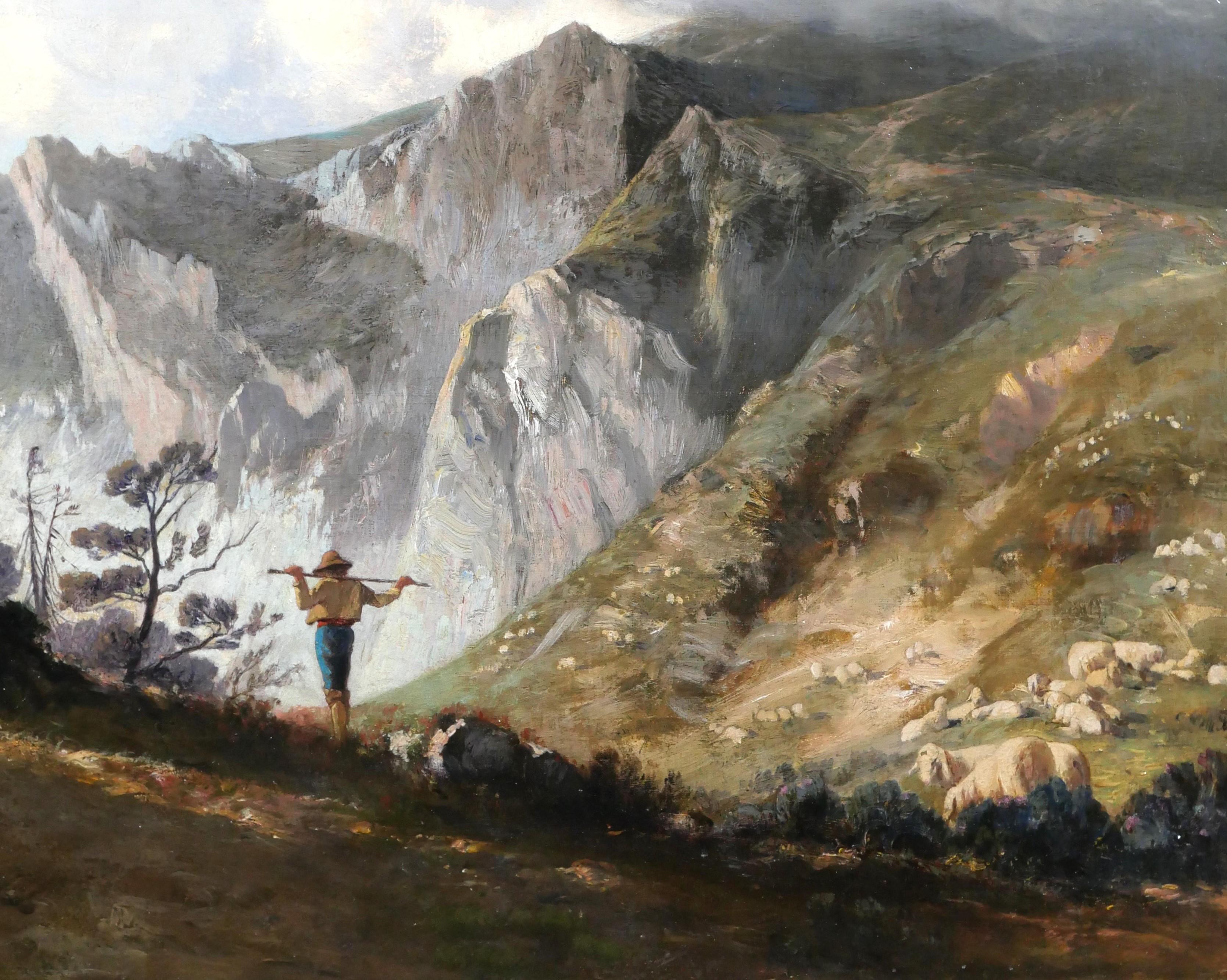 Mountain landscape with shepherd For Sale 4