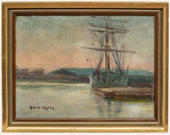 Albert Isidore De Vos - Óleo de principios del siglo XX, «Madrugada en el puerto»