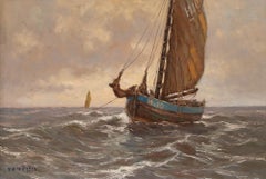 Albert Isidore Devos (1868-1950) - Oil, Fishing Trawler at Dusk