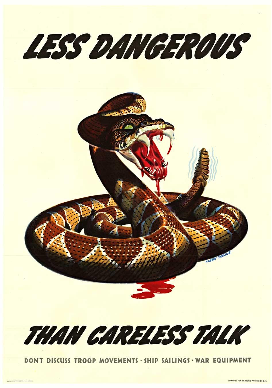Affiche originale de la Seconde Guerre mondiale "Less Dangerous than Careless Talk" (Moins dangereux qu'une parole imprudente)