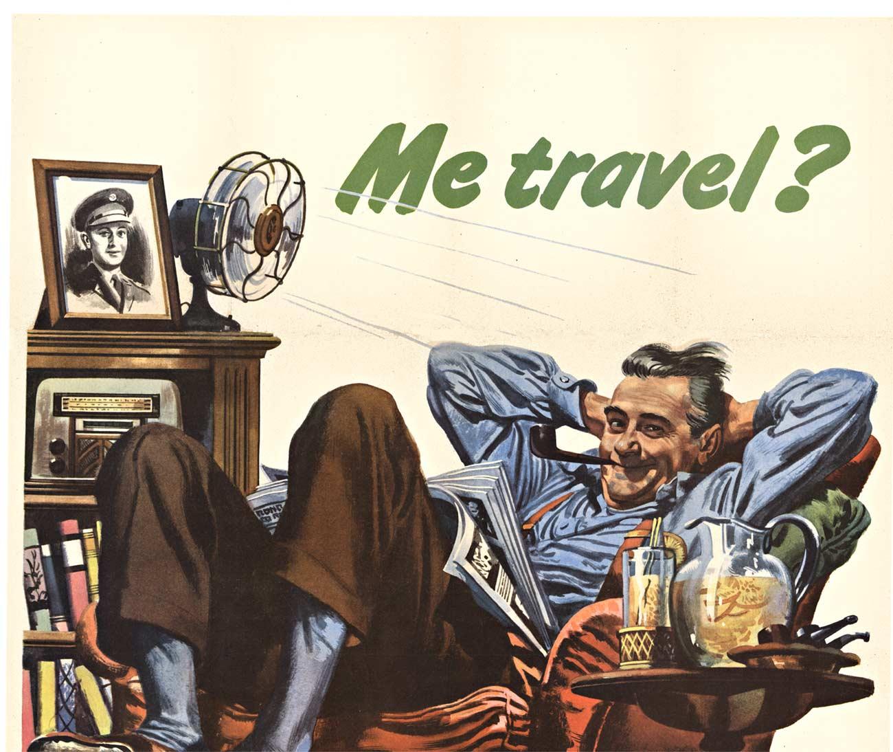 Original « Me Travel?  pas cet été  Affiche vintage Vacation At Home  1945 - Print de Albert Dorne