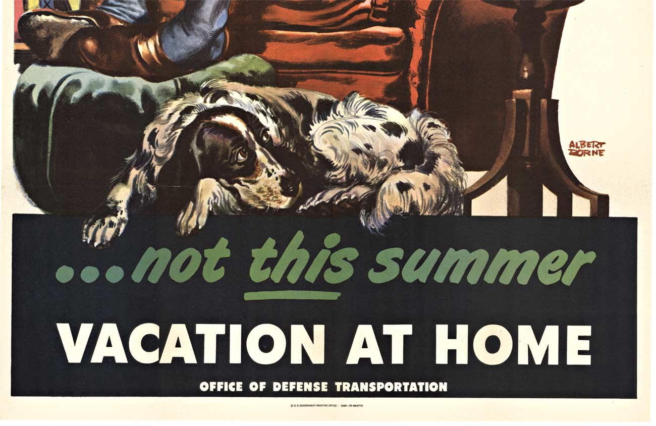 Original « Me Travel?  pas cet été  Affiche vintage Vacation At Home  1945 - Noir Interior Print par Albert Dorne