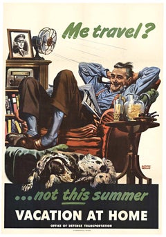 Original "¿Yo viajo?  no este verano  Póster vintage Vacaciones en casa  1945