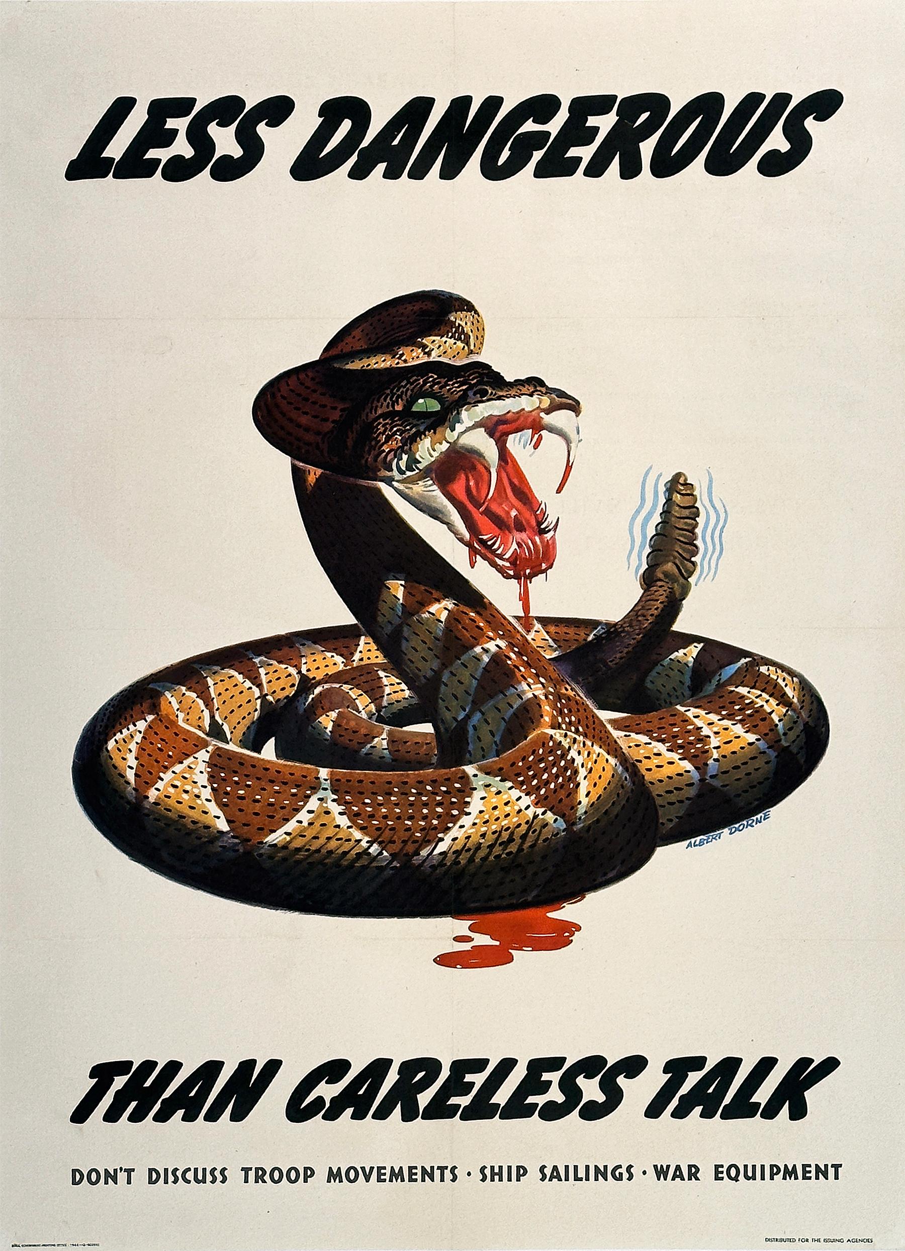 Original Vintage WWII Poster Less Dangerous Than Careless Talk by Albert Dorne