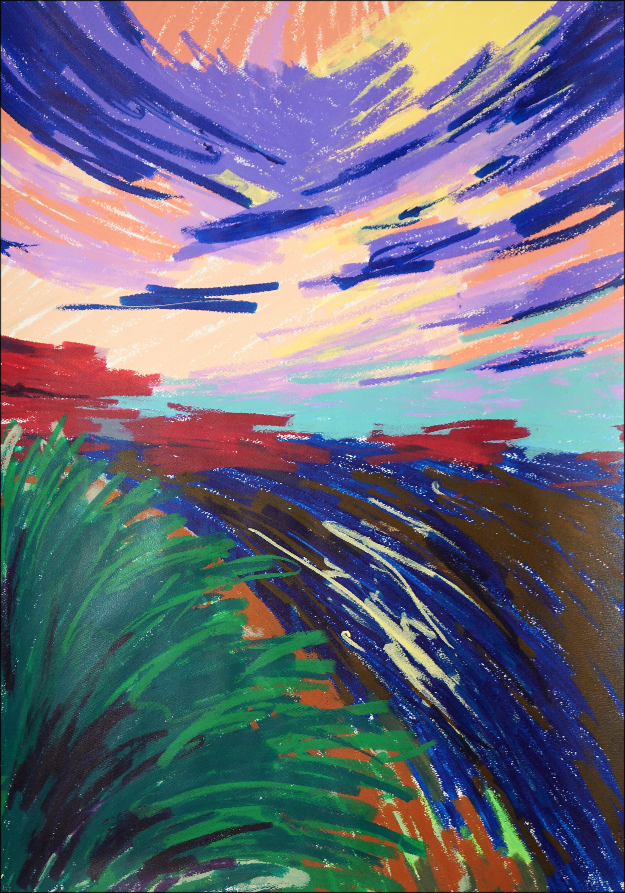 Impressionist Coastal View, Sunset Seascape Reflections, Gestual Brushstrokes