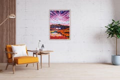 Paisaje Rojo Atardecer, Impresionista Abstracto, Pinceladas Gestuales, Arte Costero