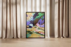 Rock by the River, Abstract Expressionist Mountain Landscape, Crayon Gestures