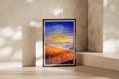 Sunset Beach Walk, Expressionist Landscape on Paper, Vigorous Gestures Seascape
