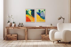 Sentier avec chemin, diptyque expressionniste, paysage abstrait, peinture en tons de terre