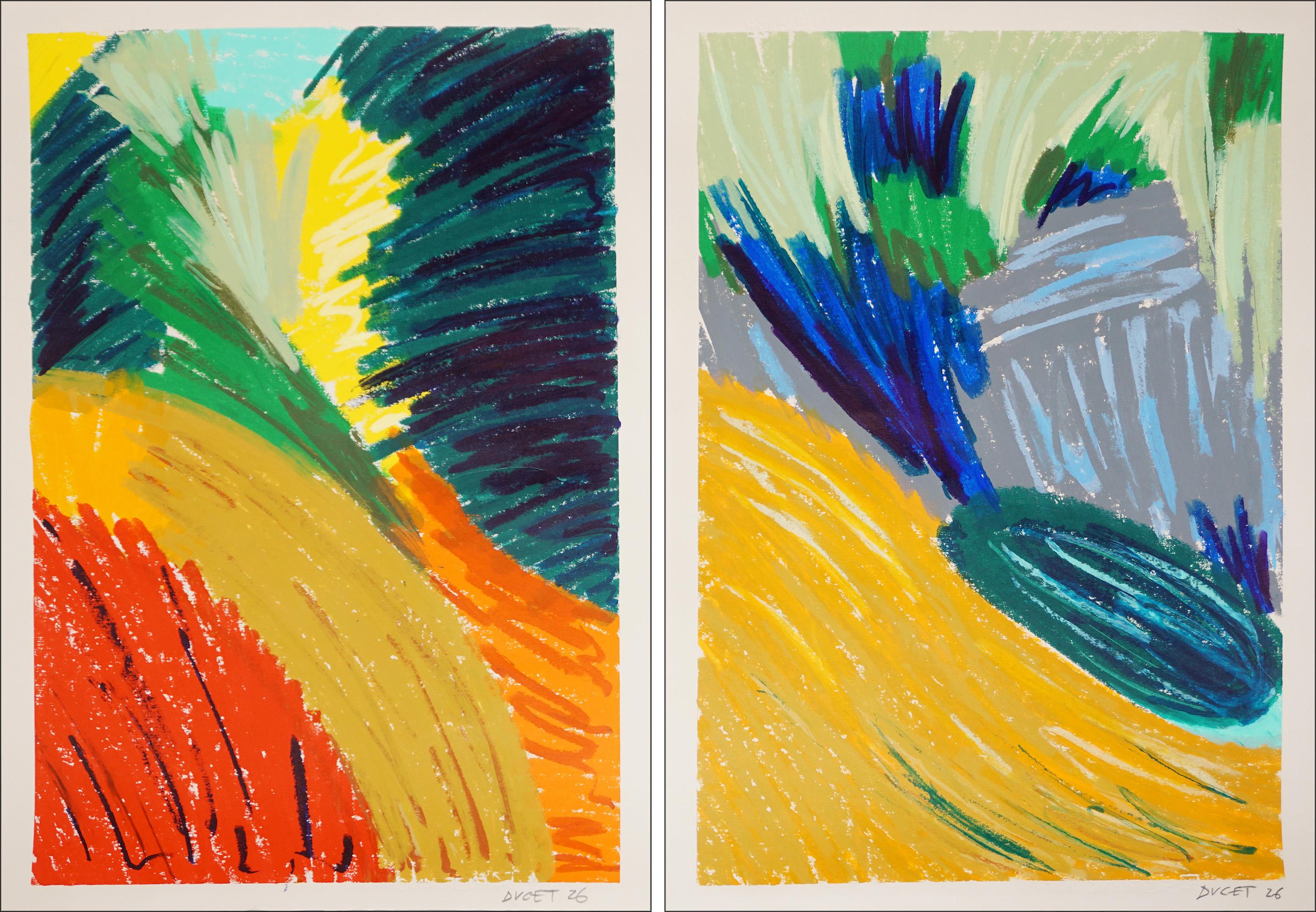 Albert Ducet Landscape Painting – Pfad mit Pfad, Expressionistisches Diptychon, Abstrakte Landschaft, Erdtöne Malerei