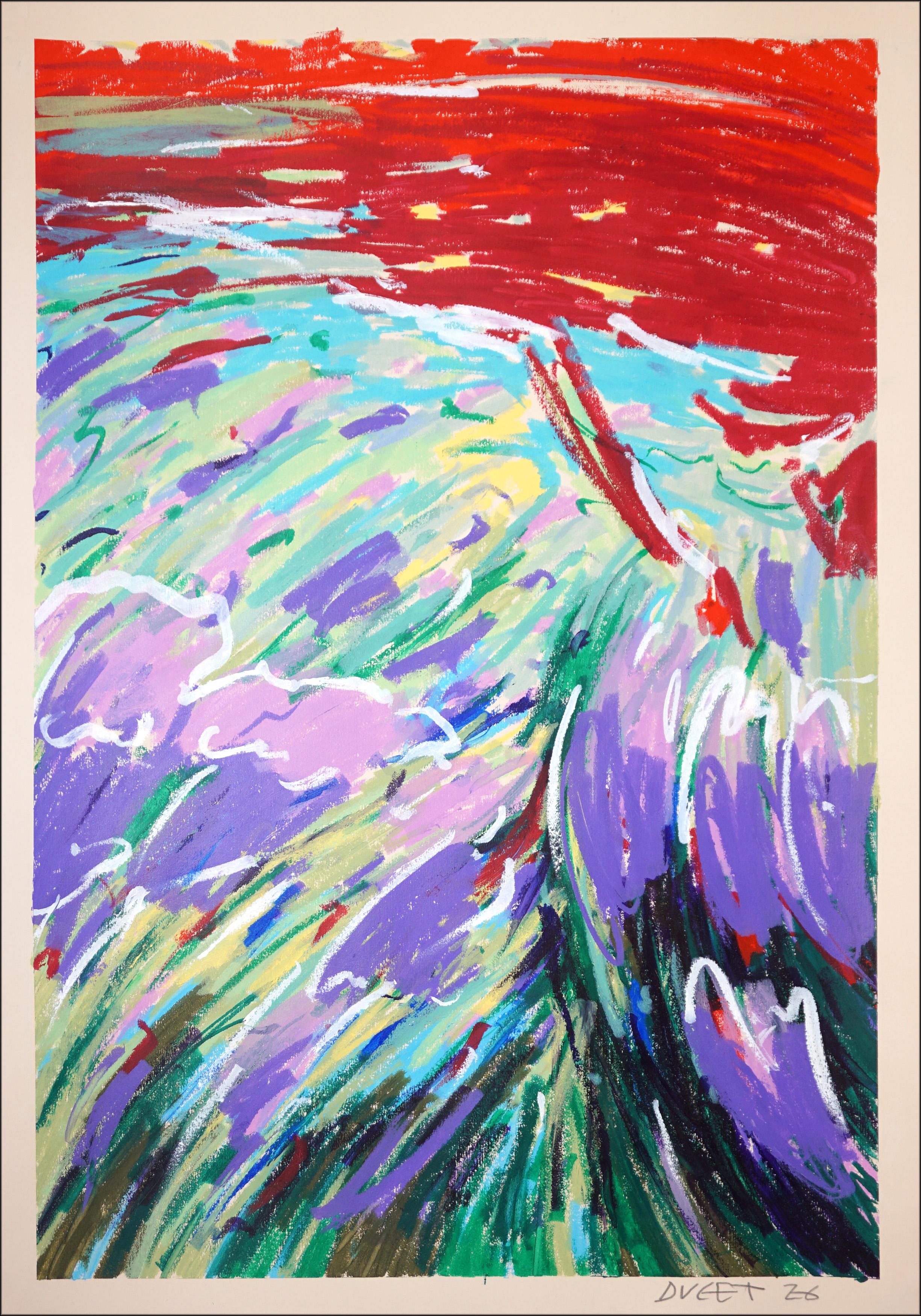 Albert Ducet Abstract Painting – Wild blühender Lavendel, abstrakte expressionistische Landschaft, wilde Blumen Prärie