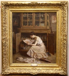 Albert Dumoulin, around 1900, "La Curieuse", Interior Scene with a Young Lady