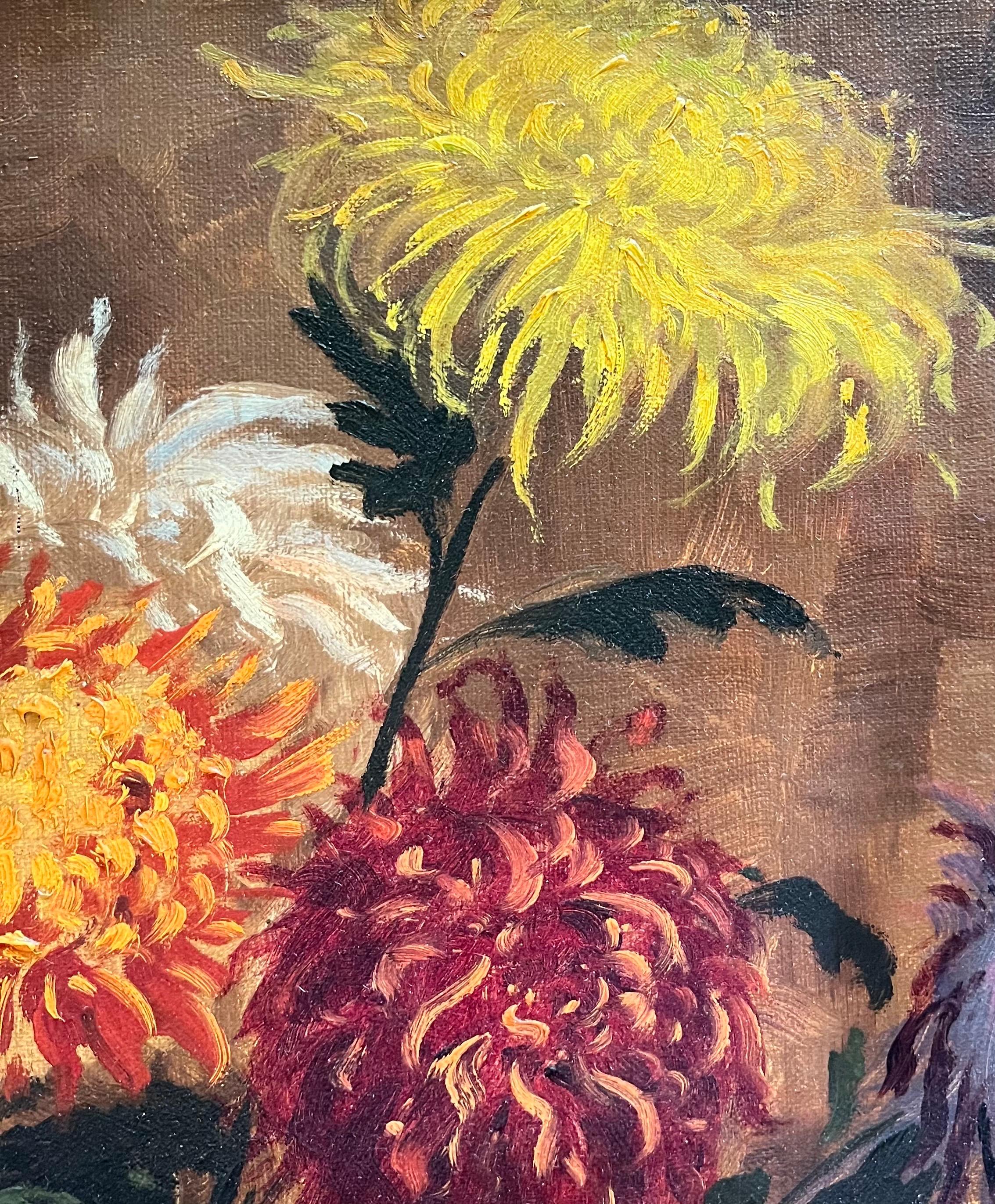 Blumen in einer großen Vase von Albert Duplain - Öl auf Leinwand 62x74 cm im Angebot 4