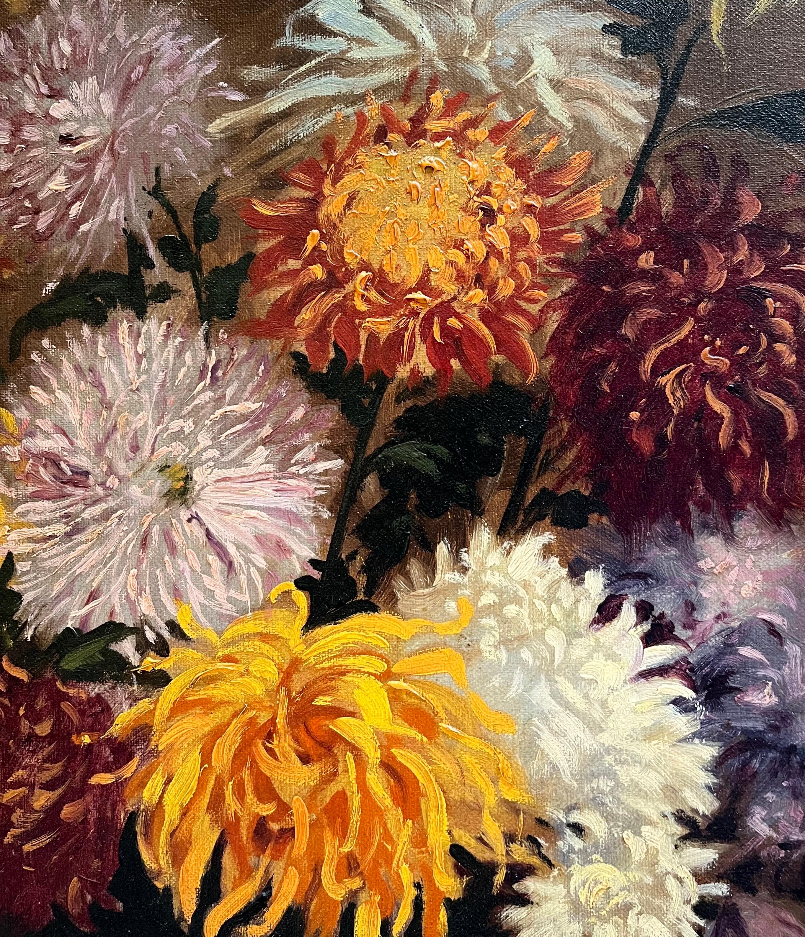 Blumen in einer großen Vase von Albert Duplain - Öl auf Leinwand 62x74 cm im Angebot 5