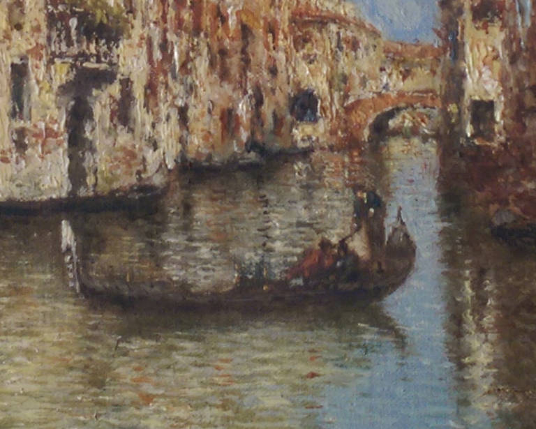 Gondola on a Venetian Canal - Gray Landscape Painting by Albert Duprat