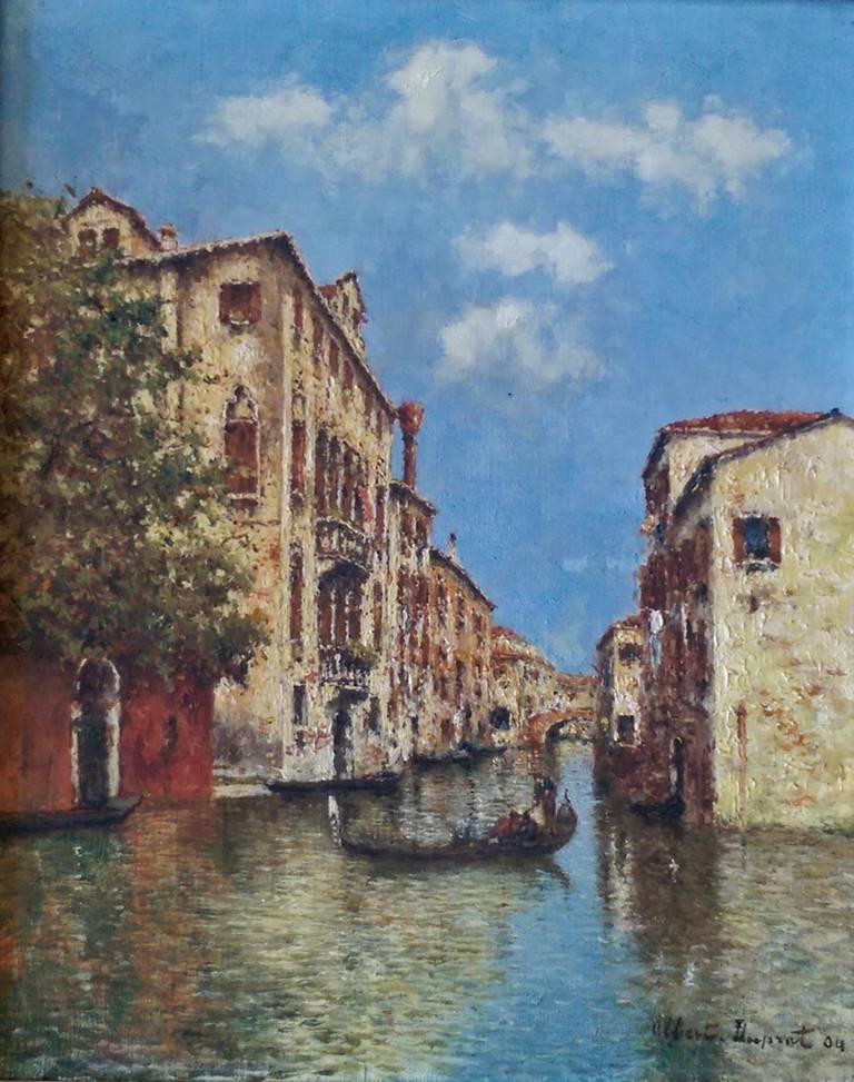 Albert Duprat Landscape Painting - Gondola on a Venetian Canal