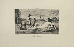 Nymph and Tiger after Corot - Etching by Albert Duvivier - Late 19th Century