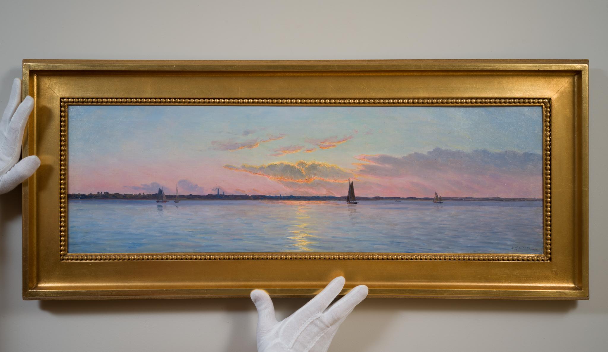 Sonnenuntergang vor der Küste von Hellerup, Dänemark – Painting von Albert Edward Wang