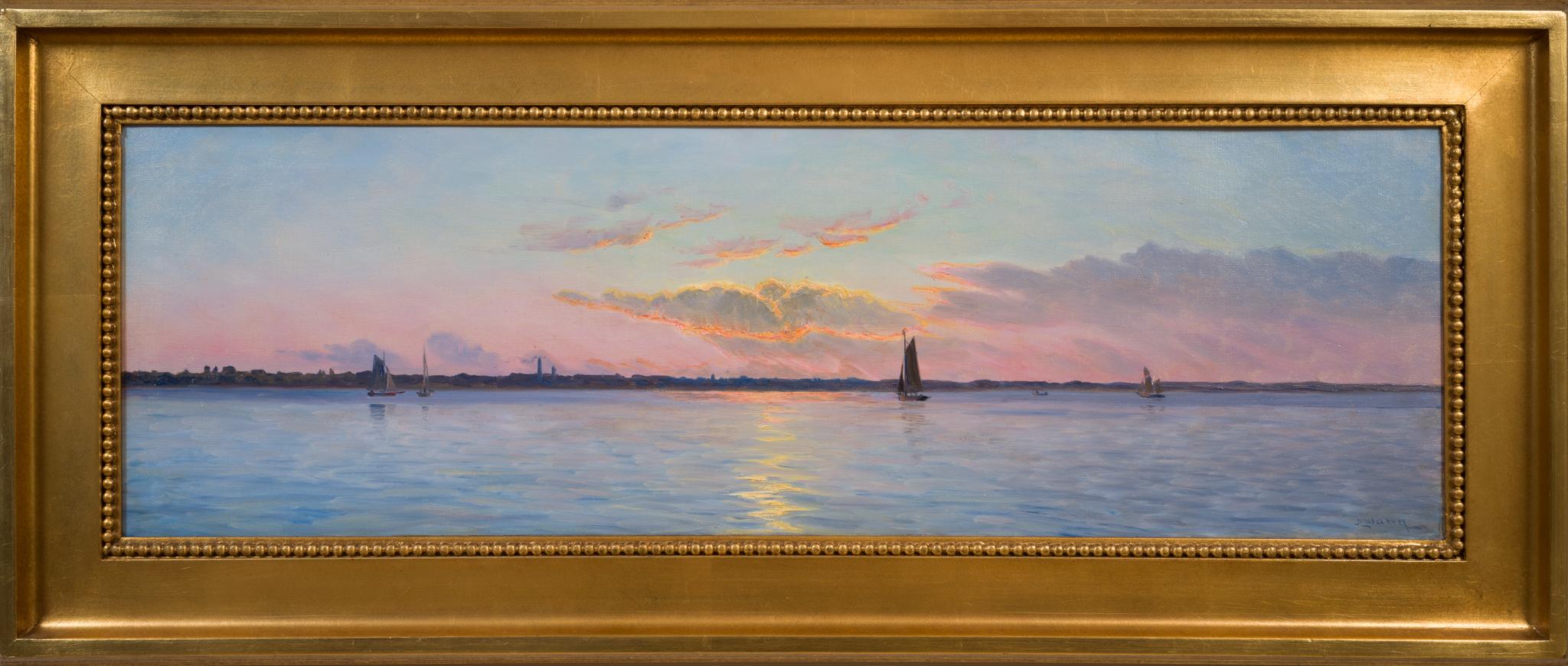 Albert Edward Wang Landscape Painting – Sonnenuntergang vor der Küste von Hellerup, Dänemark