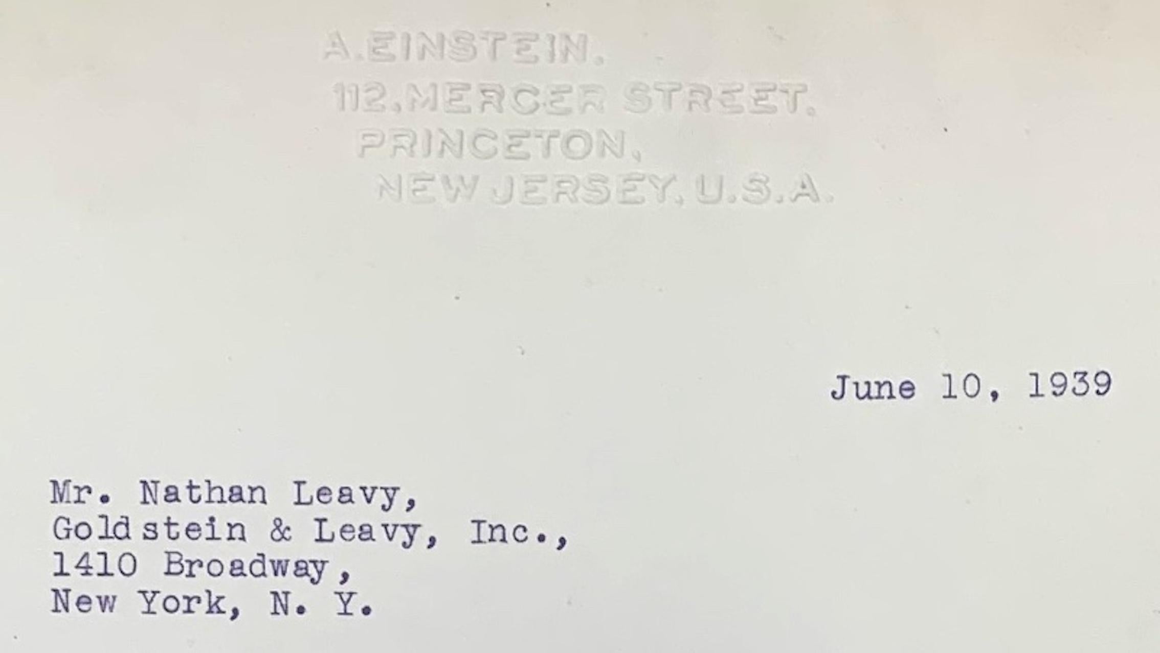 Albert Einstein Typed and Signed Letter with Certificate of Authenticity  In Good Condition In Jersey, GB