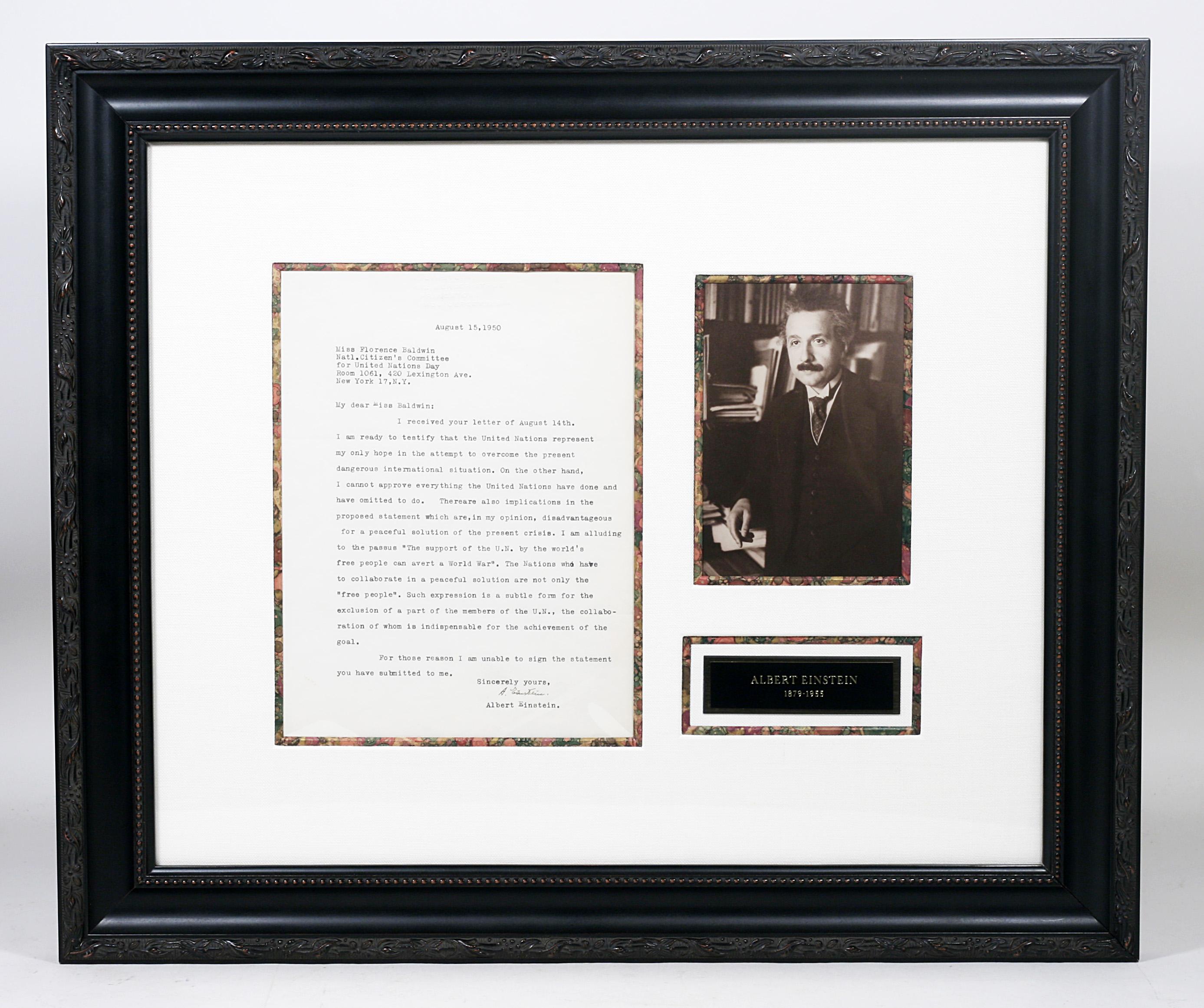 Albert Einstein, Typed Letter Siged, His Inclusive Vision for World Peace In Good Condition In New York, NY