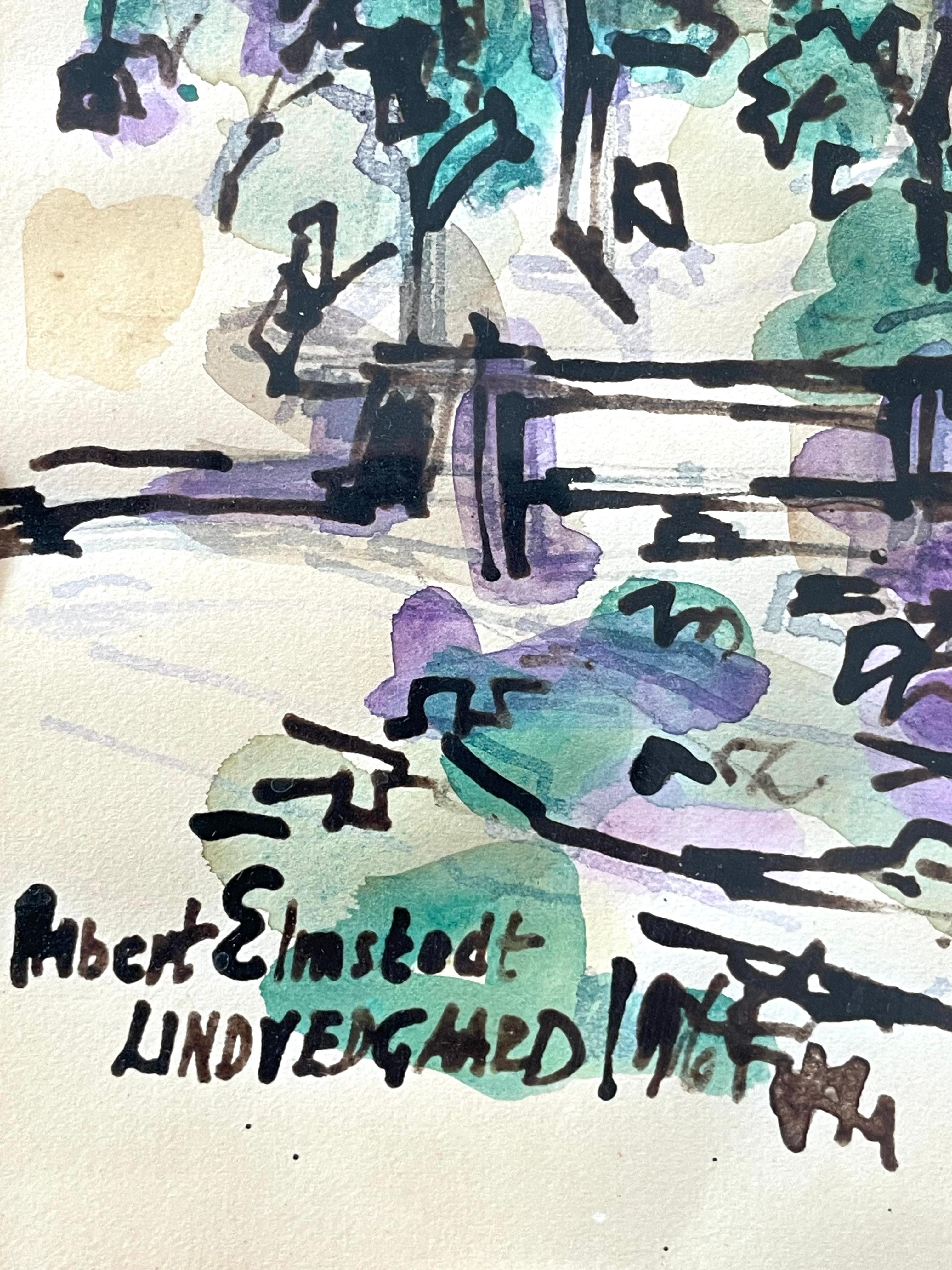 Albert Elmstedt (1895-1976) mittelalterliche expressionistische abstrakte Zeichnung (Moderne der Mitte des Jahrhunderts) im Angebot