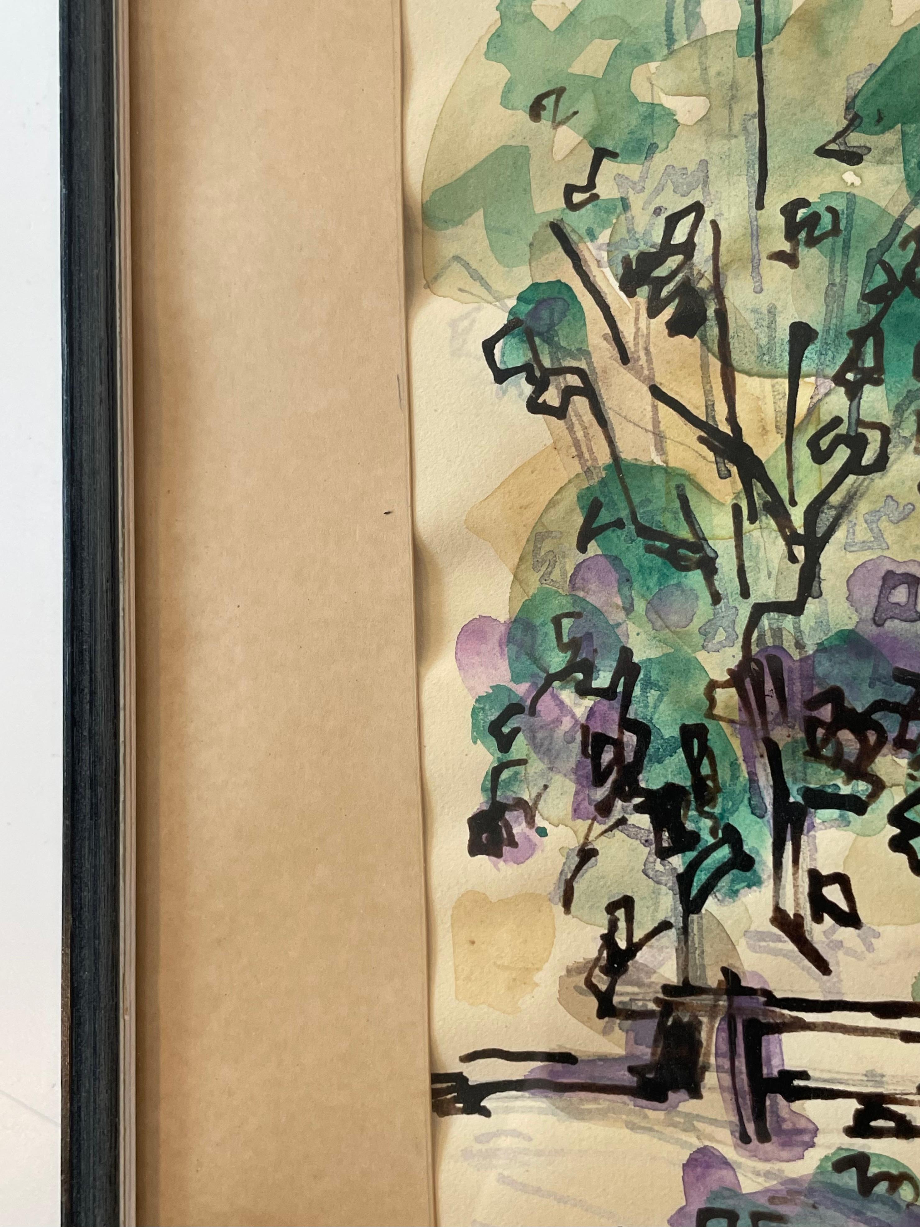 Albert Elmstedt (1895-1976) mittelalterliche expressionistische abstrakte Zeichnung (Papier) im Angebot