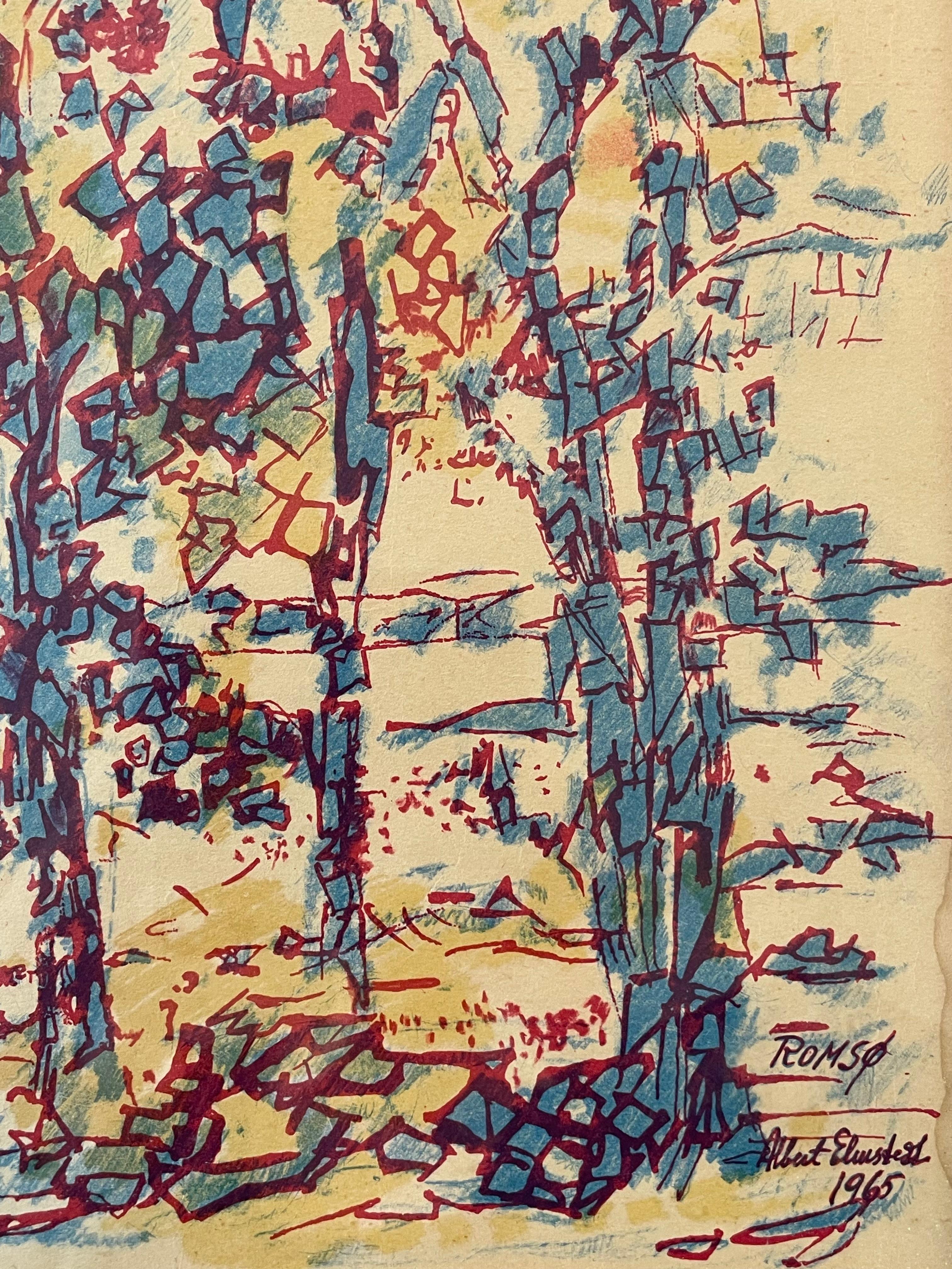 Albert Elmstedt (1895-1976) Jahrgang Mitte des Jahrhunderts expressionistische abstrakte Zeichnung im Zustand „Gut“ im Angebot in Ebberup, DK