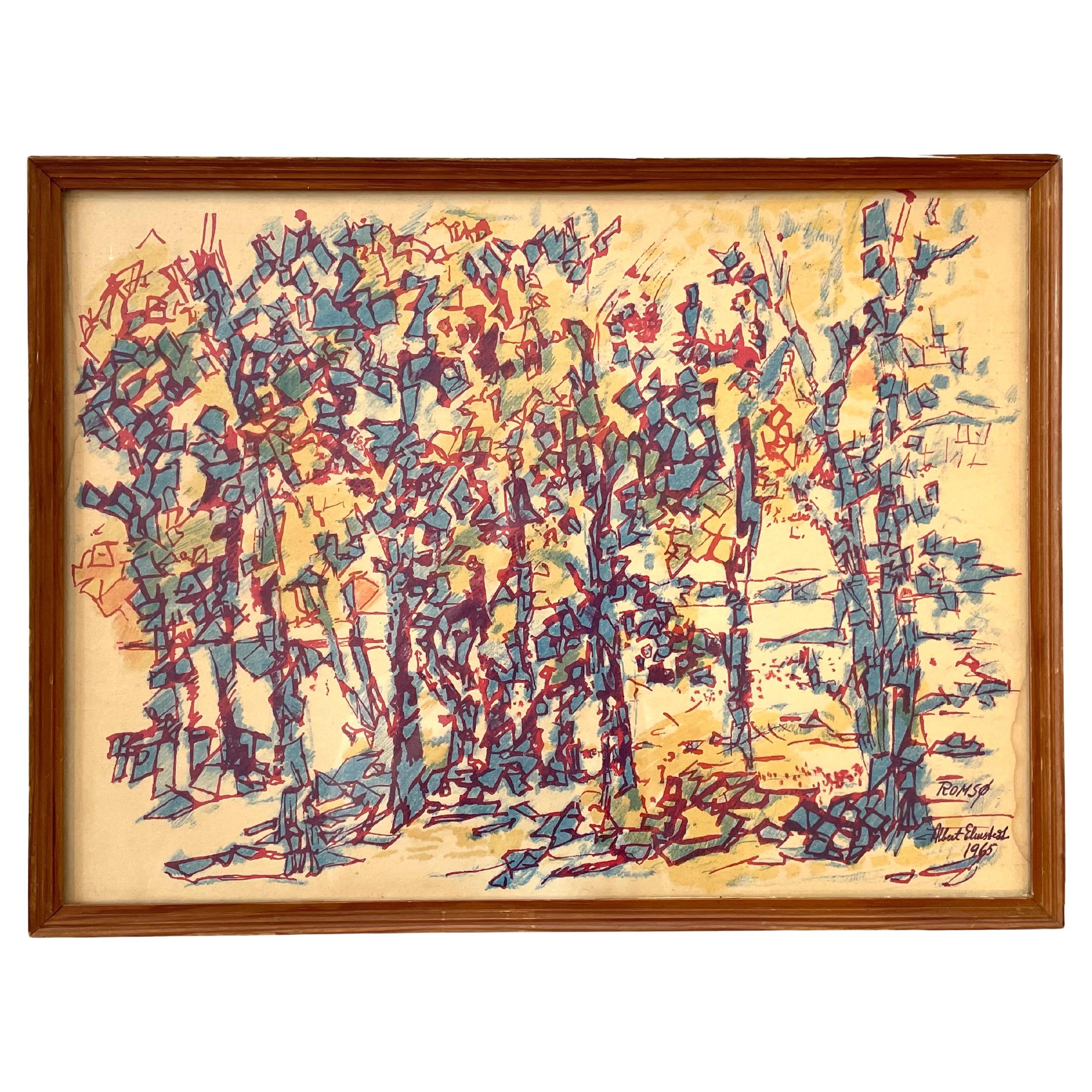 Albert Elmstedt (1895-1976) Jahrgang Mitte des Jahrhunderts expressionistische abstrakte Zeichnung