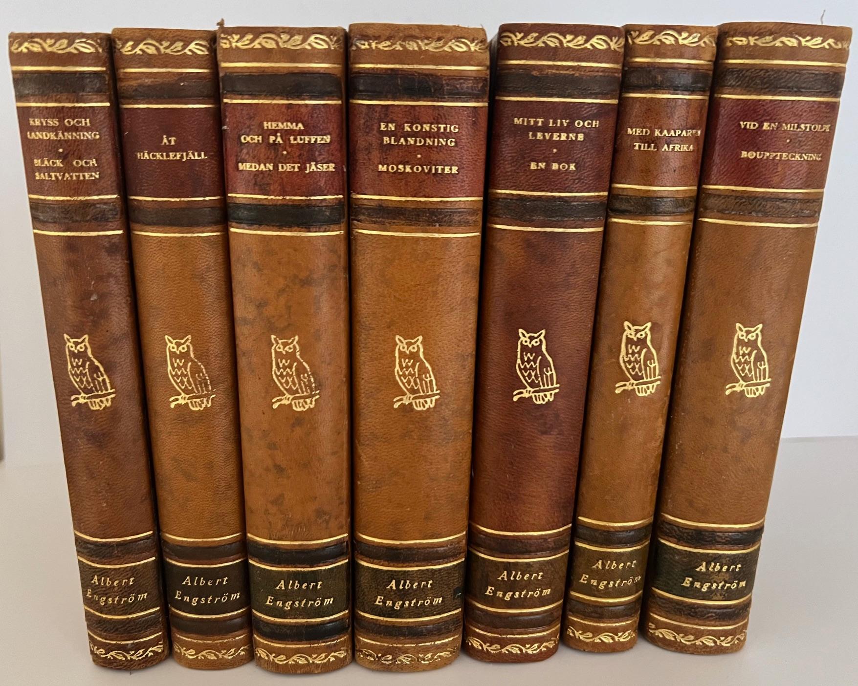 British Colonial Albert Engstrom Leather & Gilt Swedish Book Set, C. 1945 For Sale