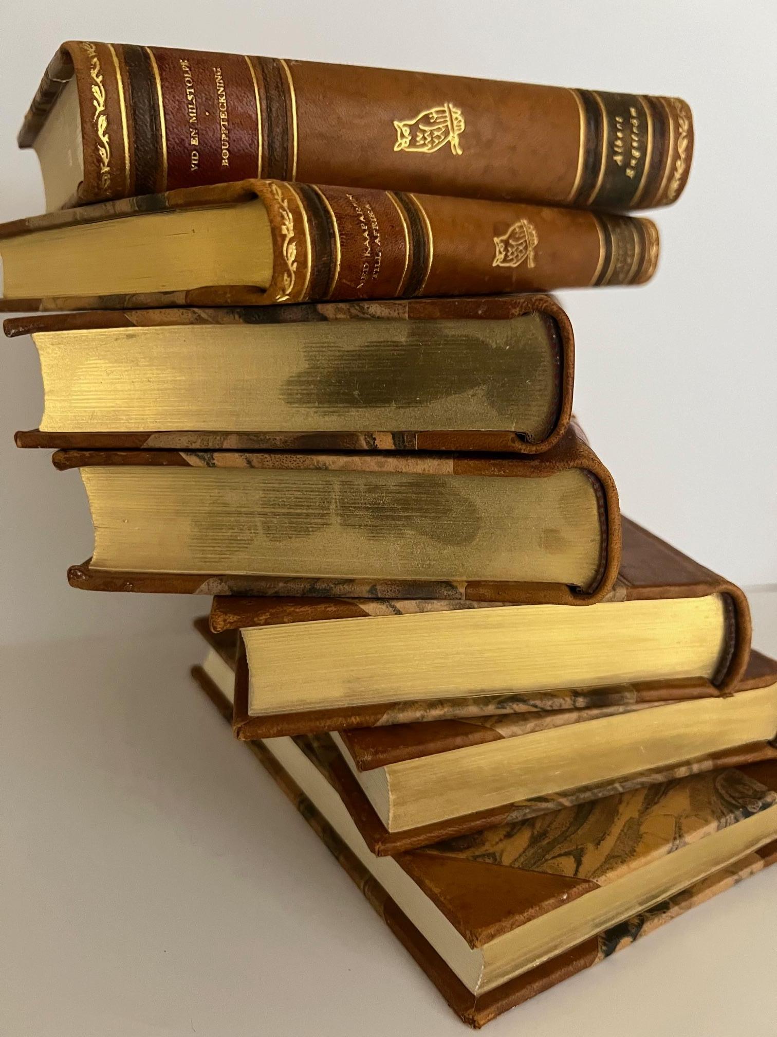 Albert Engstrom Leather & Gilt Swedish Book Set, C. 1945 In Good Condition For Sale In Ross, CA