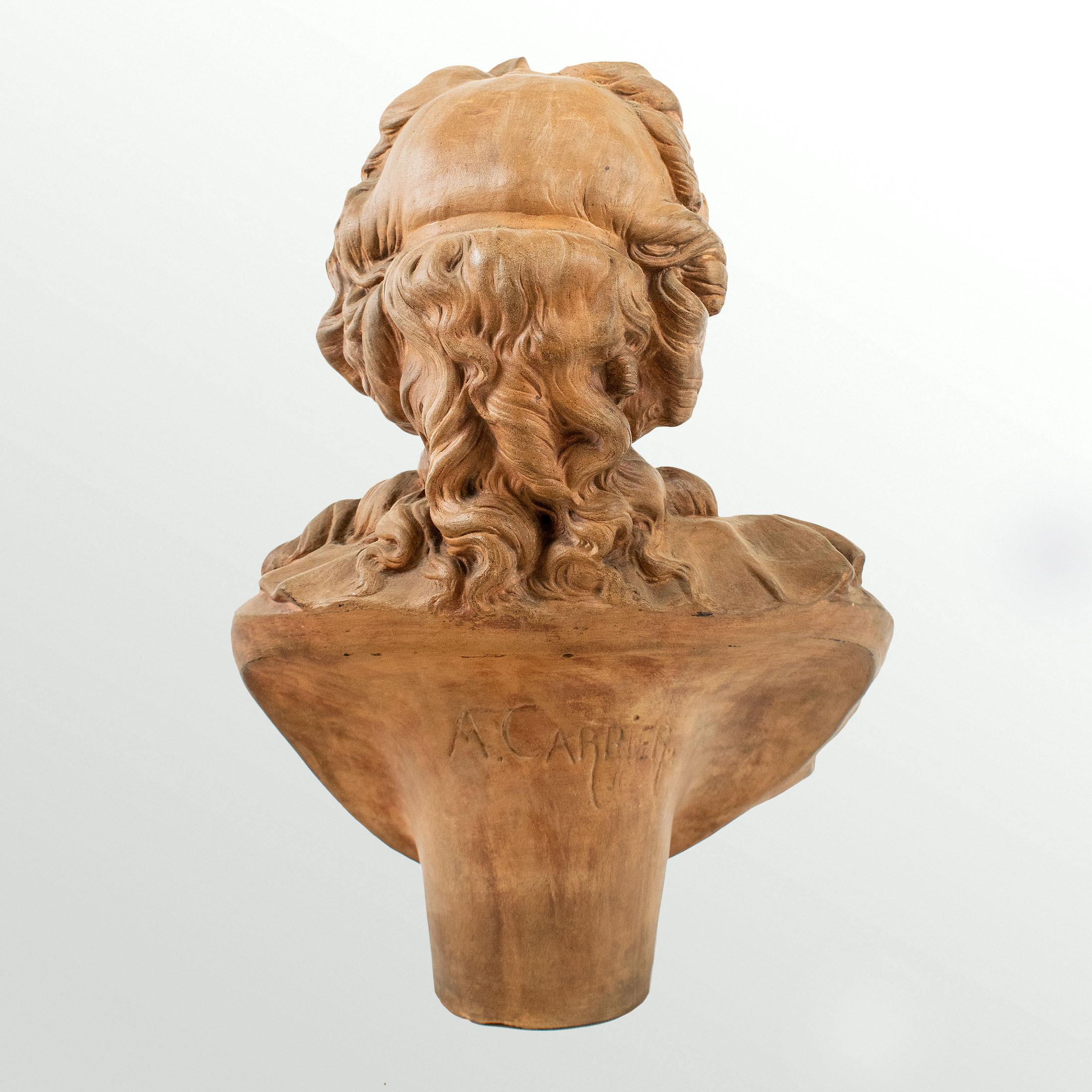 European Albert-Ernest CARRIER-BELLEUSE (1824 - 1887) Terracotta bust of a young woman For Sale