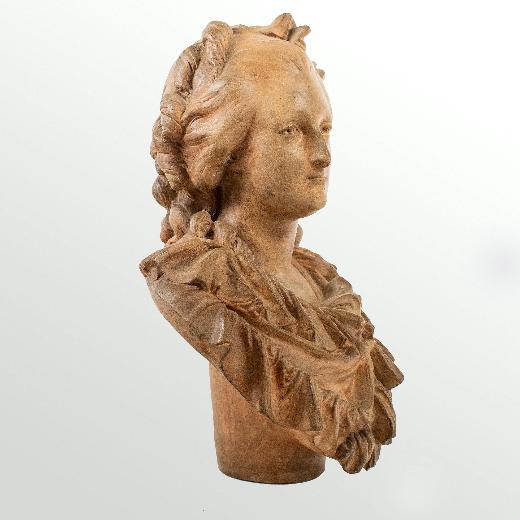 Cast Albert-Ernest CARRIER-BELLEUSE (1824 - 1887) Terracotta bust of a young woman For Sale