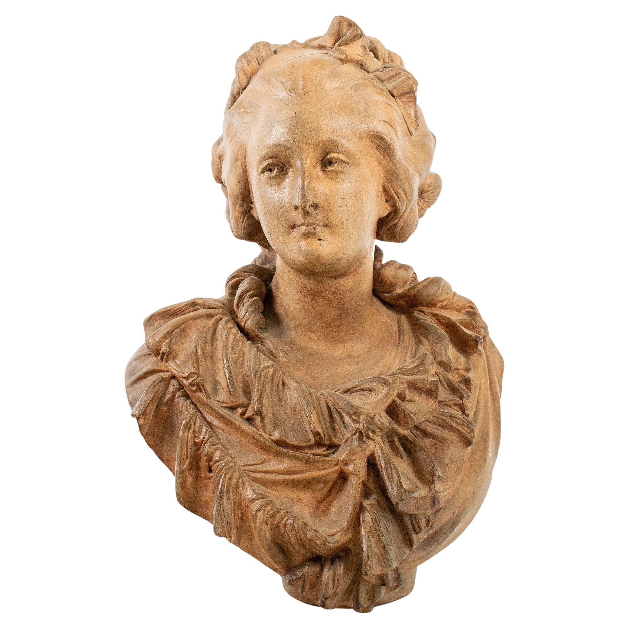 Albert-Ernest CARRIER-BELLEUSE (1824 - 1887) Buste en terre cuite d'une jeune femme
