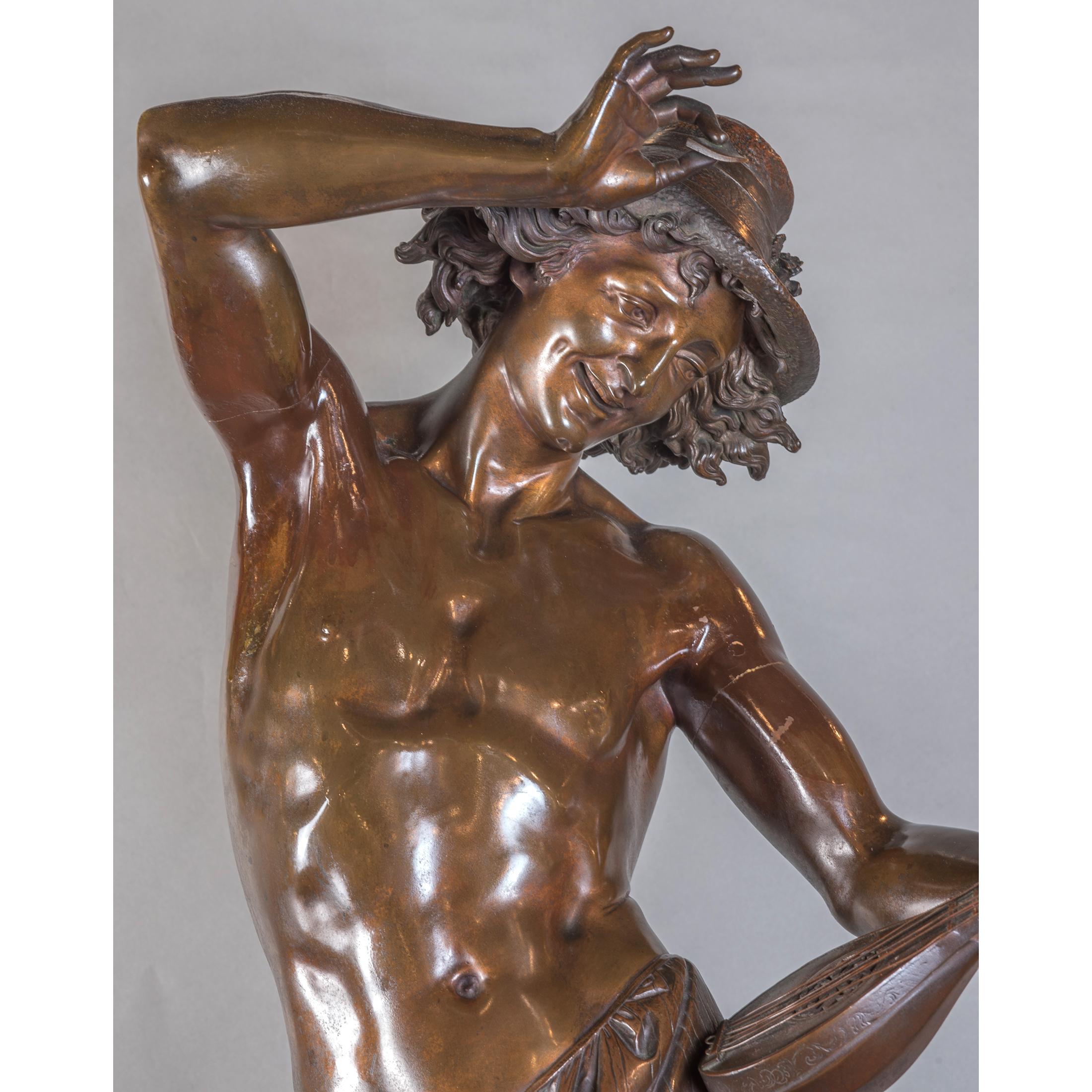 Paire de danseurs napolitaines en bronze sur piédestal en marbre en vente 7