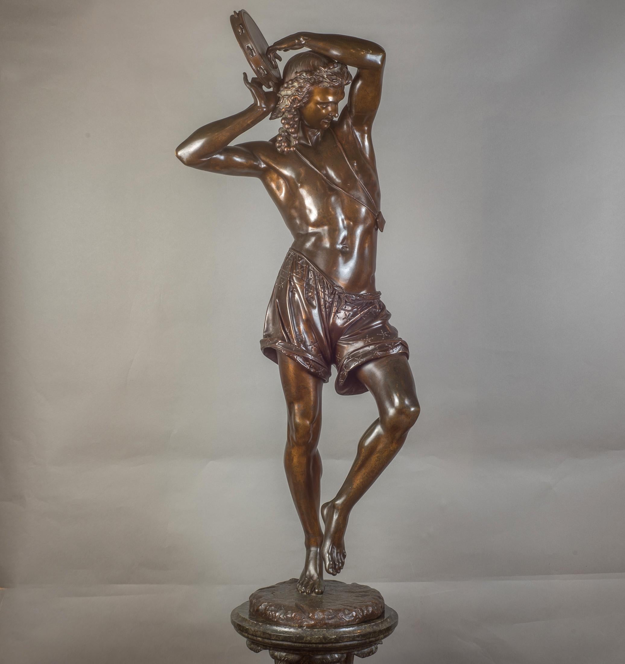 Coppia di ballerine napoletane in bronzo su piedistallo in marmo - Sculpture di Albert Ernest Carrier Belleuse